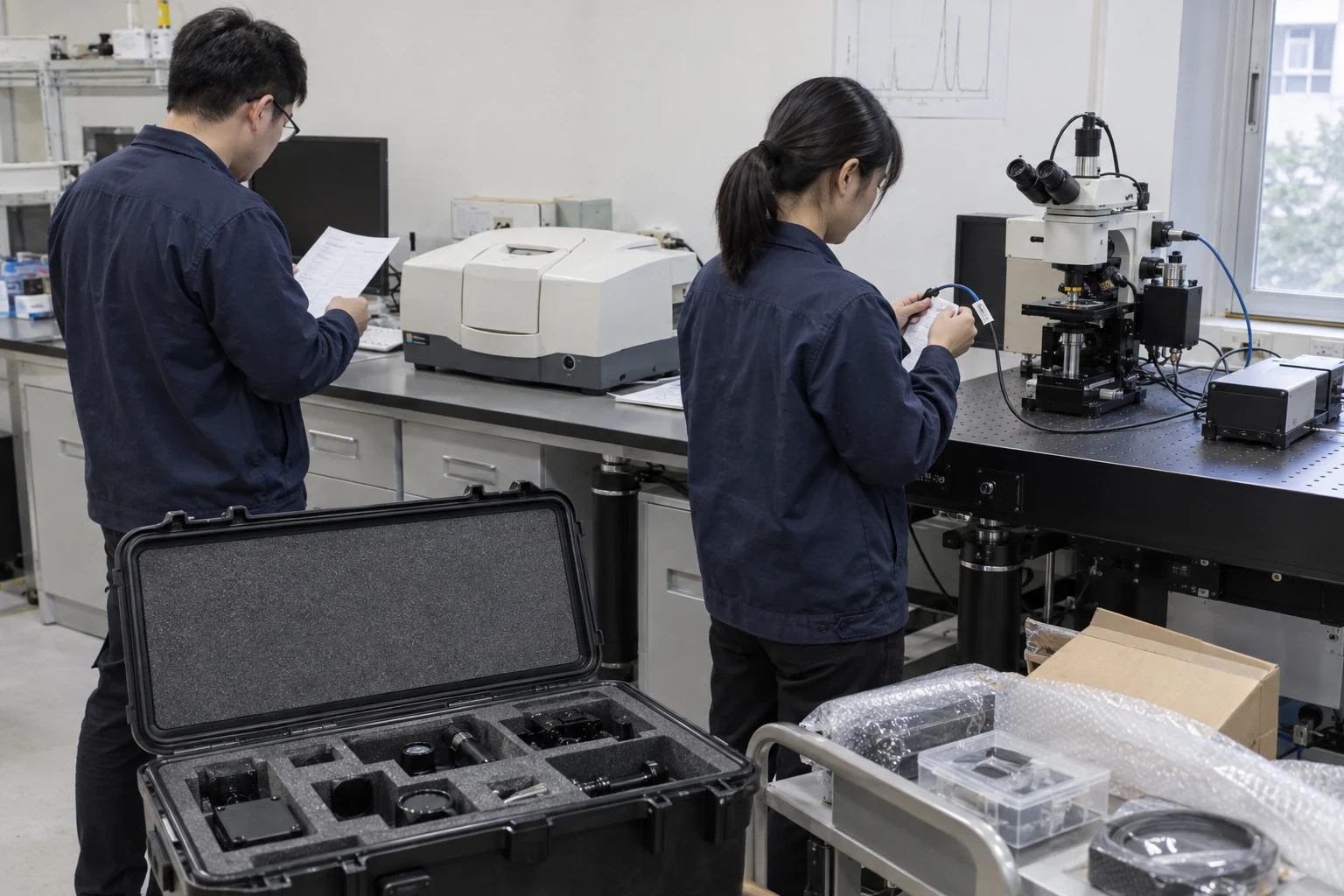 普通光谱实验室中的红外与拉曼工作站、保护箱及设备清点